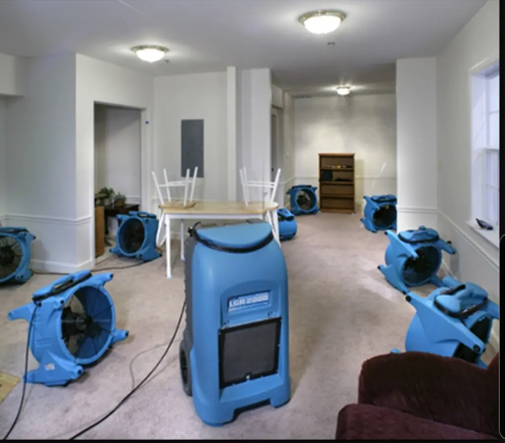 Air movers and dehumidifier setup for Water Damage Restoration in East Hemet